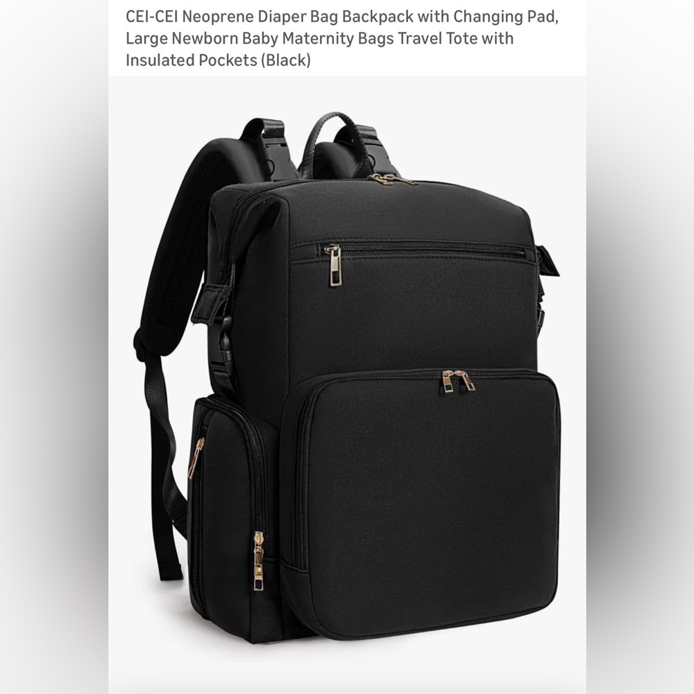Stylish Black Diaper Bag with Gold Accents